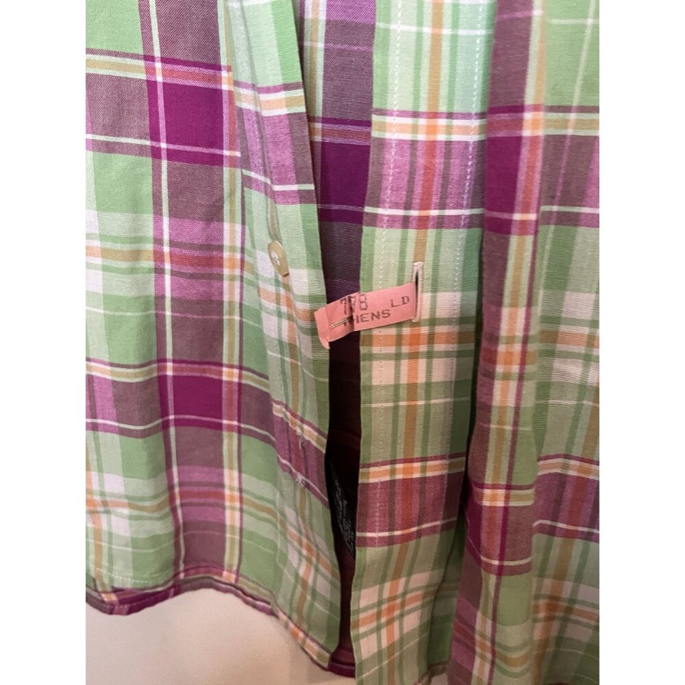 Tommy Hilfiger Mens Plaid Short Sleeve Button-Up Shirt XL Green & Purple Cotton - Picture 5 of 9